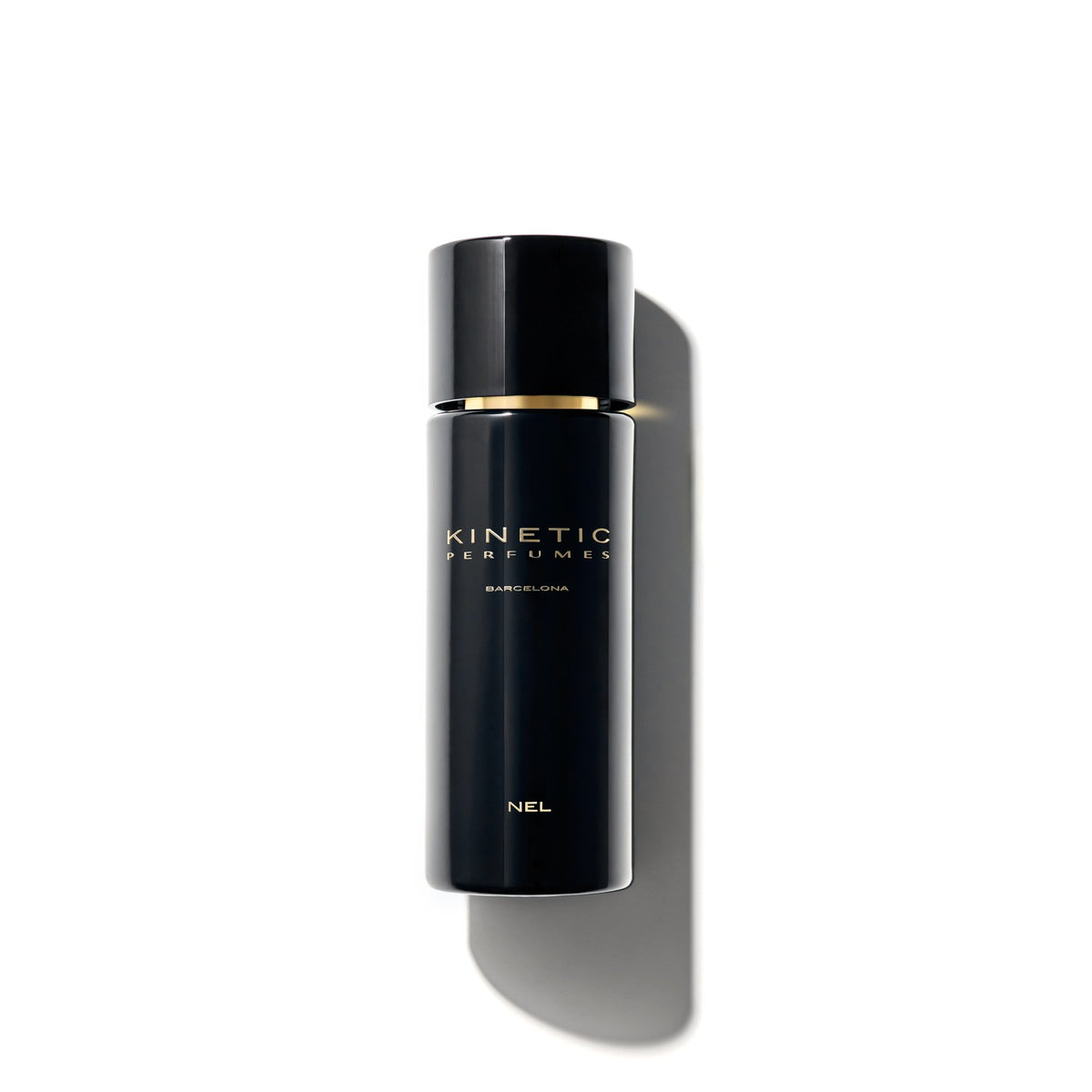 Kinetic Perfumes Nel Extrait de Parfum 100 ml – schwarzer Flakon mit Goldring und goldener Schrift auf weissem Hintergrund