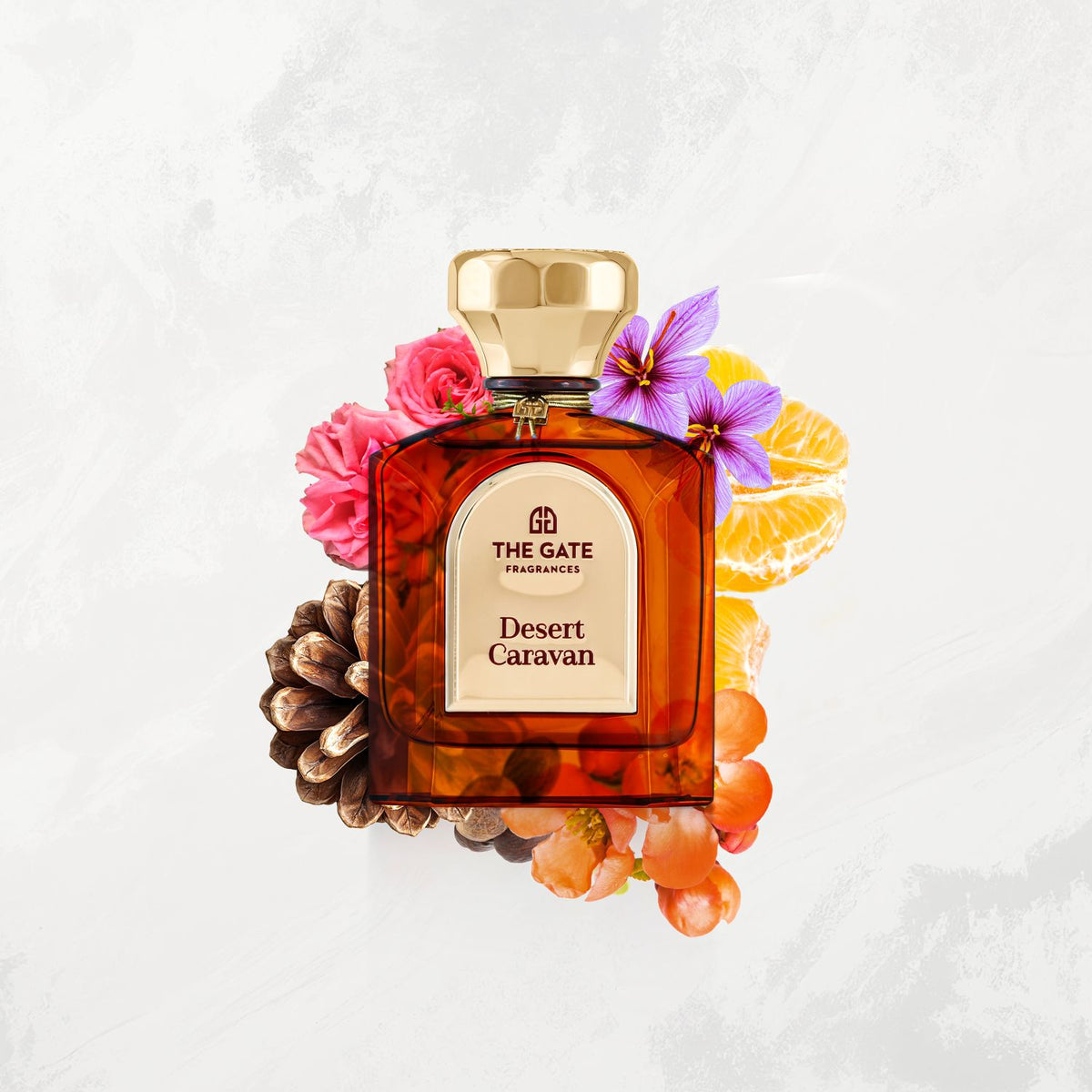 The Gate Desert Caravan Extrait de Parfum 100 ml – bernsteinfarbener Flakon mit Rosen, Safranblüten, Mandarine und Kiefernzapfen