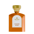 The Gate Golden Hour Extrait de Parfum 100 ml – oranger Flakon mit goldener Kappe und weissem Etikett, freigestellt auf Weiss