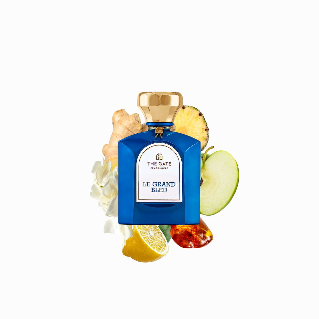 The Gate Le Grand Bleu Extrait de Parfum 100 ml – blauer Flakon vor Duftnoten Ingwer, Ananas, Apfel, Zitrone und Bernstein