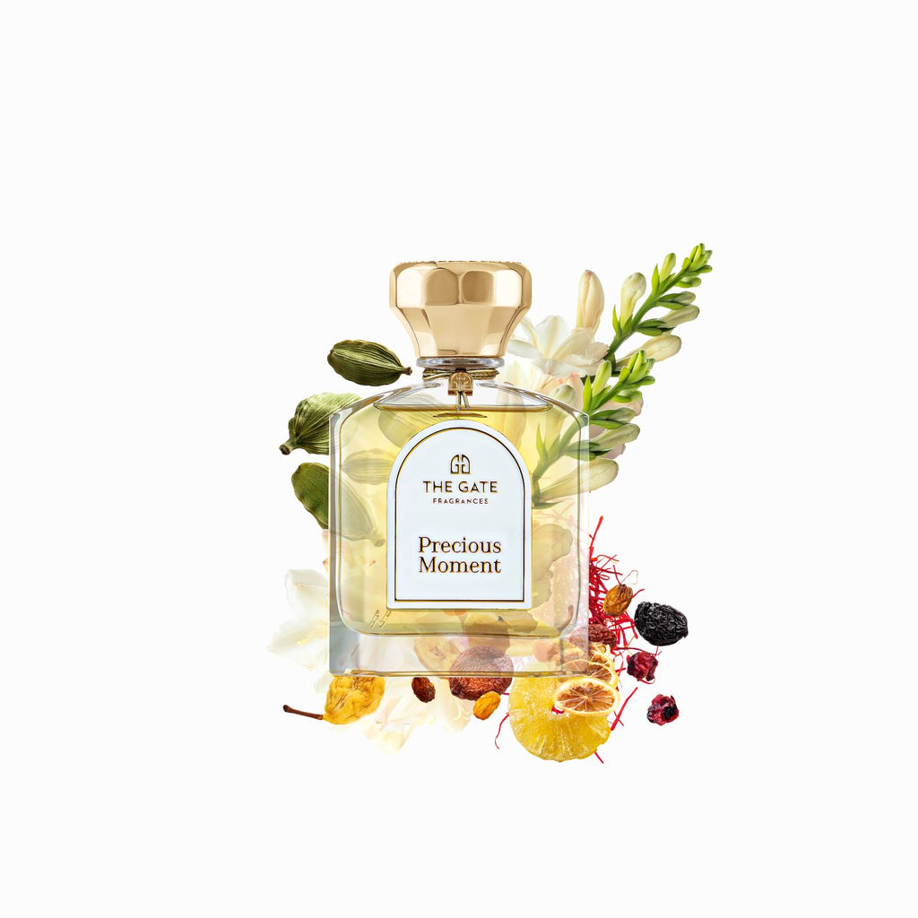 The Gate Precious Moment Extrait de Parfum 100 ml – hellgoldener Flakon mit Kardamom, weissen Blüten, Safran und Trockenfrüchten