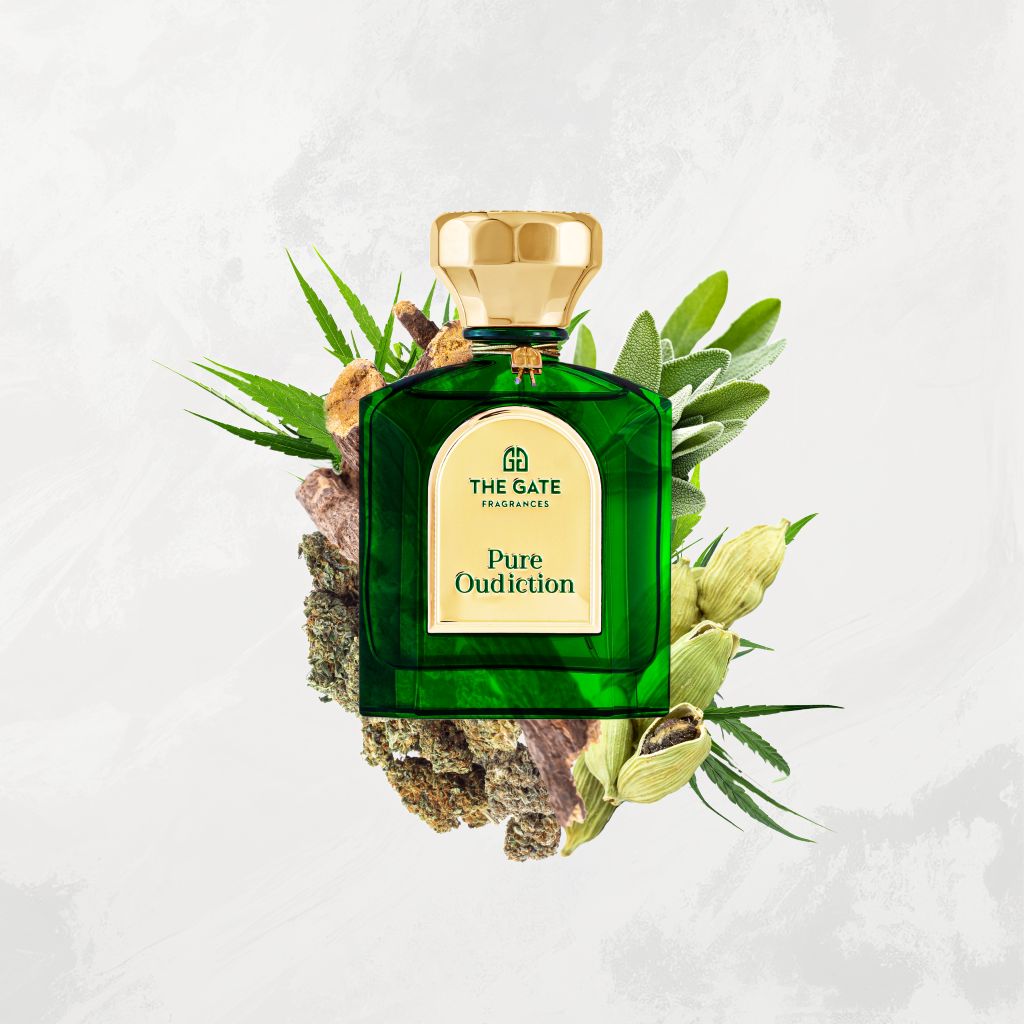 The Gate Pure Oudiction Extrait de Parfum 100 ml – grüner Flakon mit Hanfblättern, Salbei, Kardamom und Oudholz
