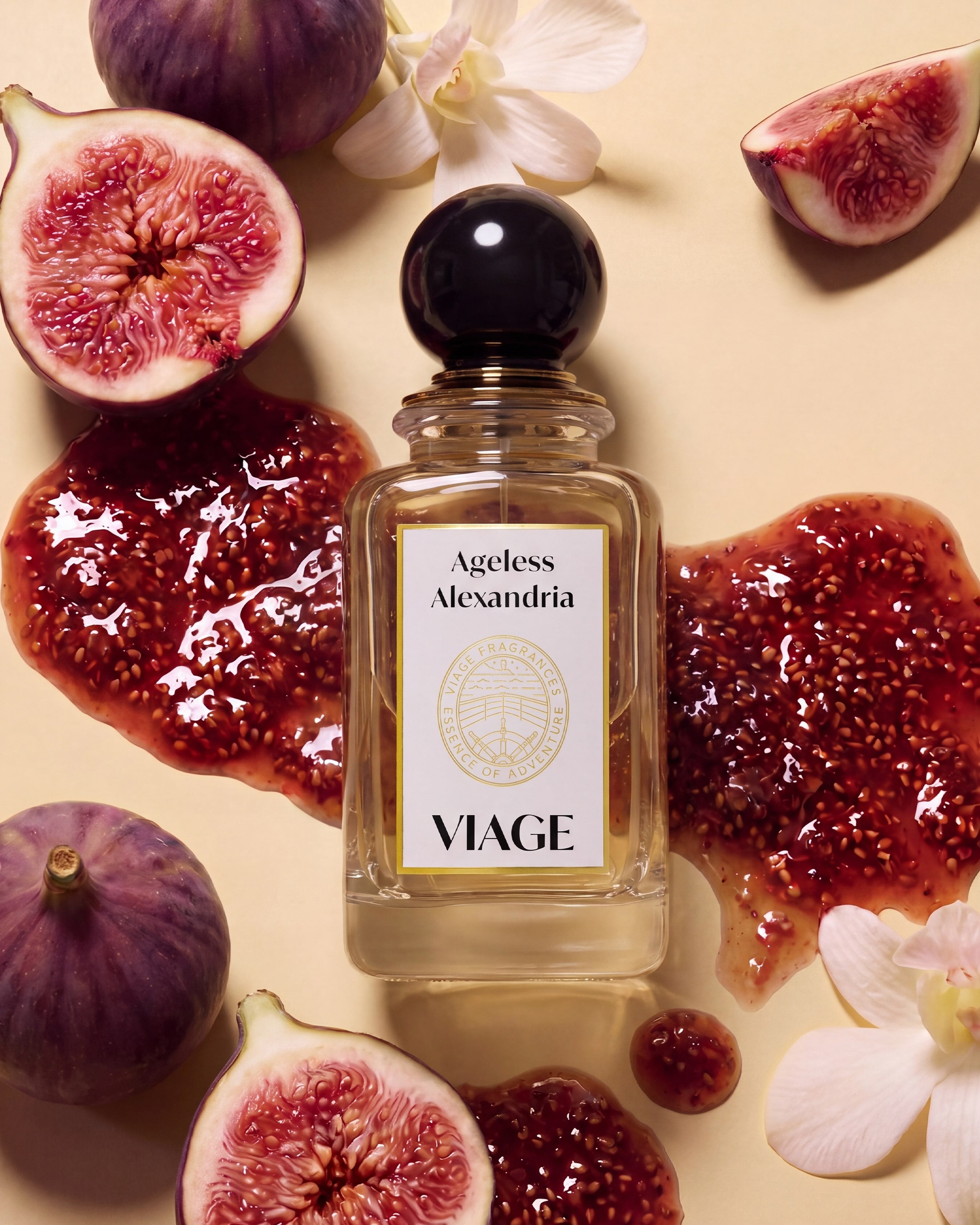 Viage – flacon Ageless Alexandria avec des figues fraîches et de la confiture de figues